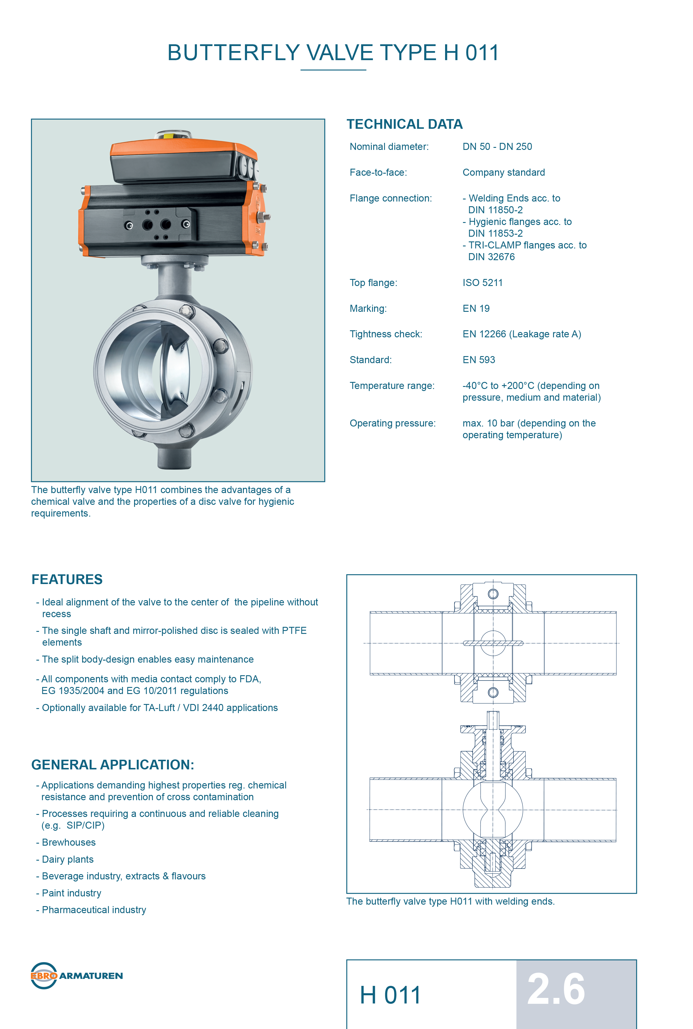 Ebro H 011 PTFE Lined Butterfly Valve