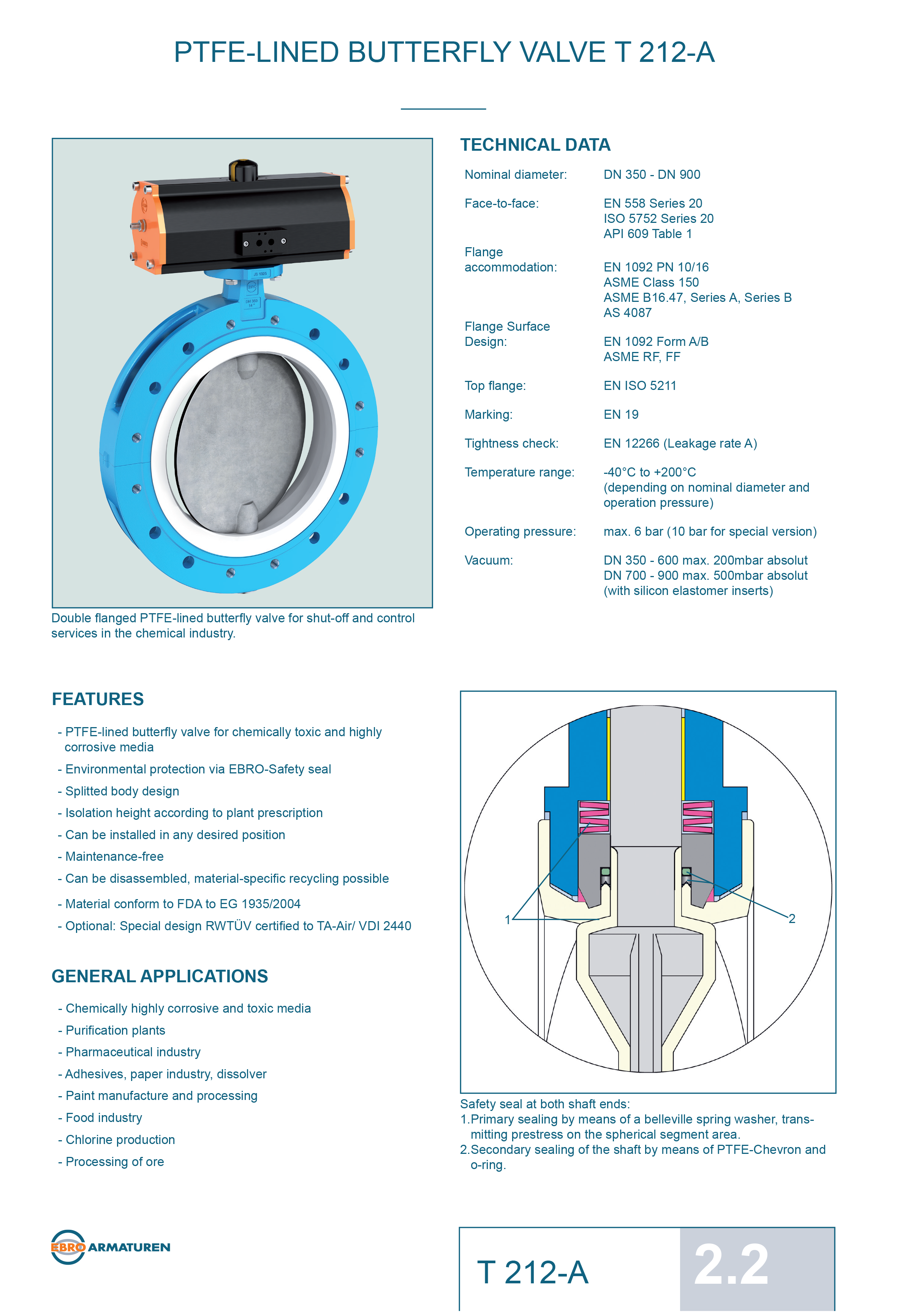 Ebro T 212-A Double flanged PTFE-lined butterfly valve 