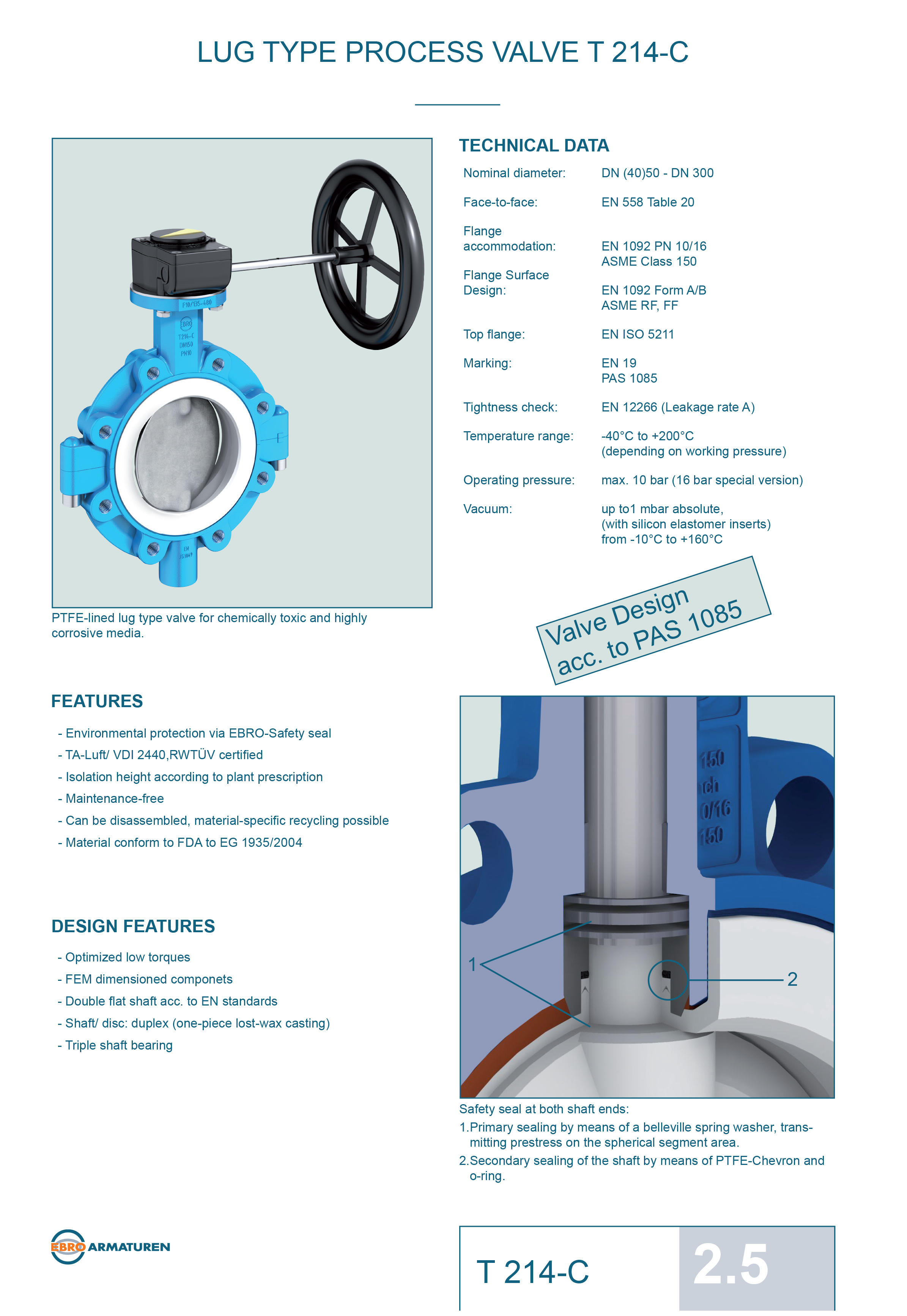 Ebro T 214-C PTFE Lined Butterfly Valve