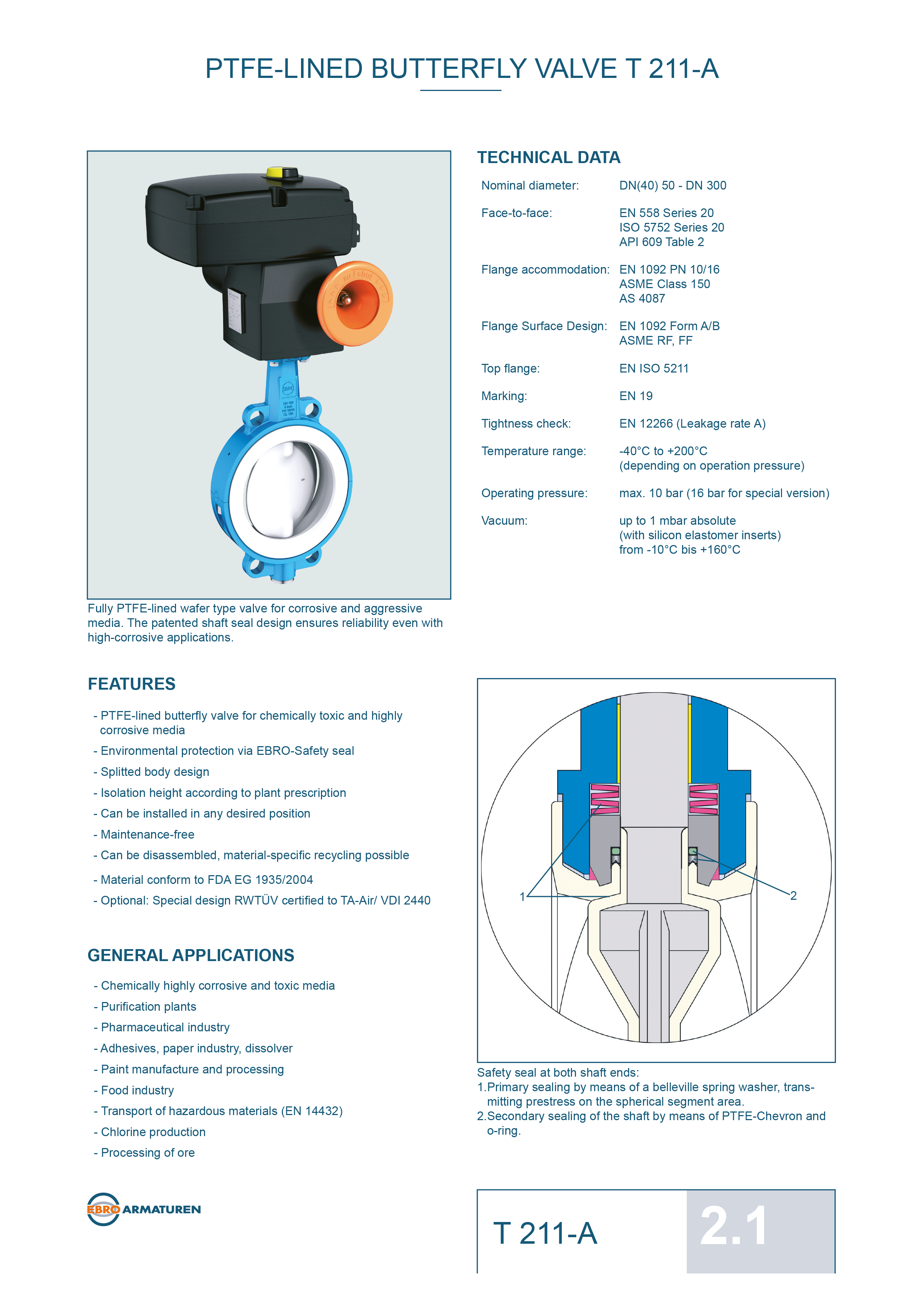 Ebro T 211-A PTFE Lined Butterfly Valve